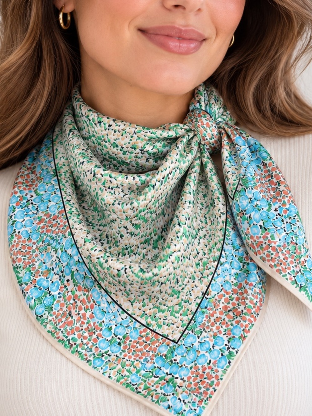 Diane von Furstenberg DVF Vintage Floral Silk Scarf 30x30 Square Green Blue